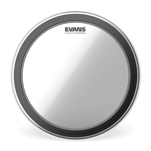 Evans EMAD2 Clear Bass Drum Head, 22” – Externally Mounted Adjustable Damping System Allows Player to Adjust Attack and Focus – 2 Foam Damping Rings for Sound Options - Versatile for All Music Genres - Image 1