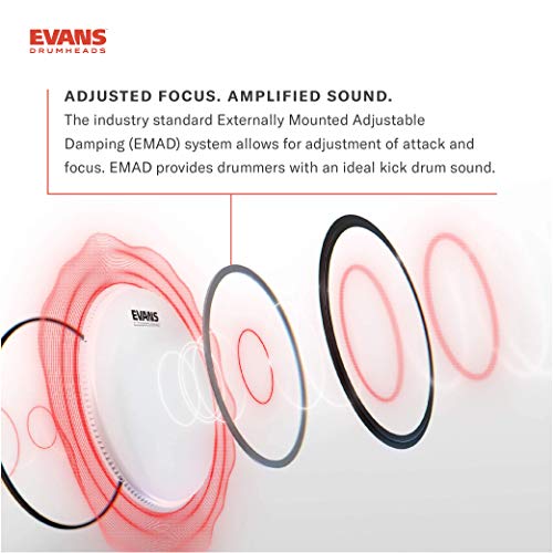 Evans EMAD2 Clear Bass Drum Head, 22” – Externally Mounted Adjustable Damping System Allows Player to Adjust Attack and Focus – 2 Foam Damping Rings for Sound Options - Versatile for All Music Genres - Image 4