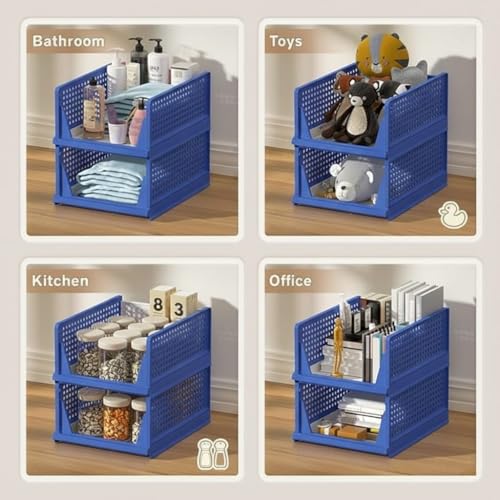 SpaceOrganizer Collapsible Wardrobe, Storage Drawer Units, Clothes Drawer Organisers, Bookcases (Foldable Basket- Blue, 1PCS) - Image 5