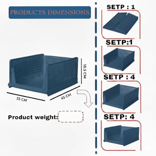 SpaceOrganizer Collapsible Wardrobe, Storage Drawer Units, Clothes Drawer Organisers, Bookcases (Foldable Basket- Blue, 1PCS) - Image 2