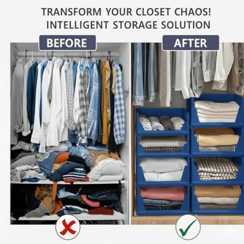 SpaceOrganizer Collapsible Wardrobe, Storage Drawer Units, Clothes Drawer Organisers, Bookcases (Foldable Basket- Blue, 1PCS) - Image 4