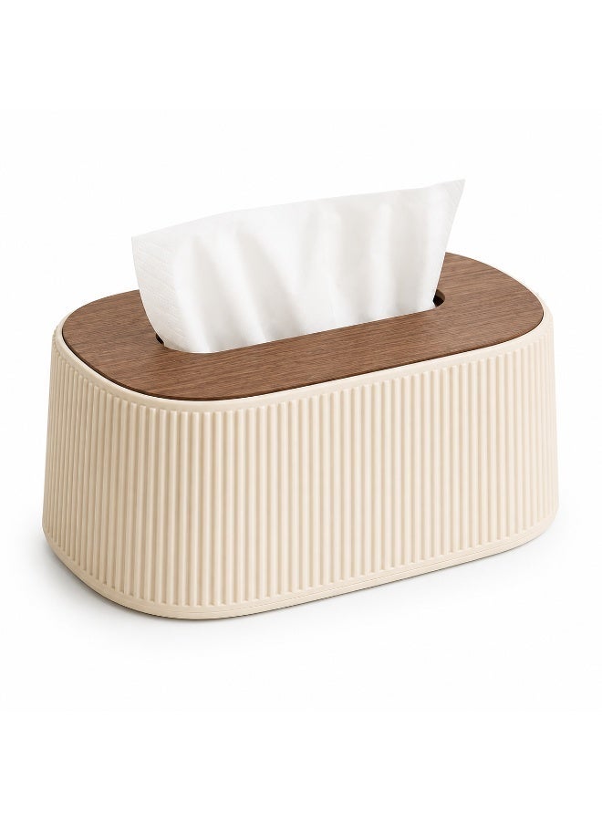 Modern Decorative Tissue Box Cover with Wooden Lid – Elegant Wavy Design for Living Room, Bathroom, Office & Home Décor - Image 1