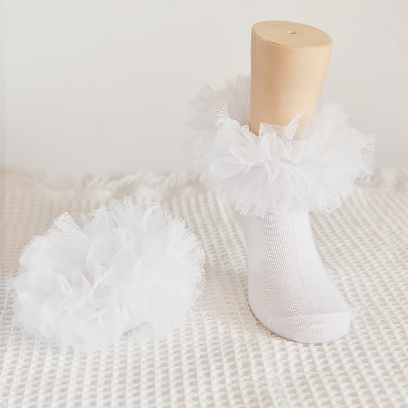 1 Pair of Fluffy Ruffle Socks for Girls - Princess Dress Style - Image 3