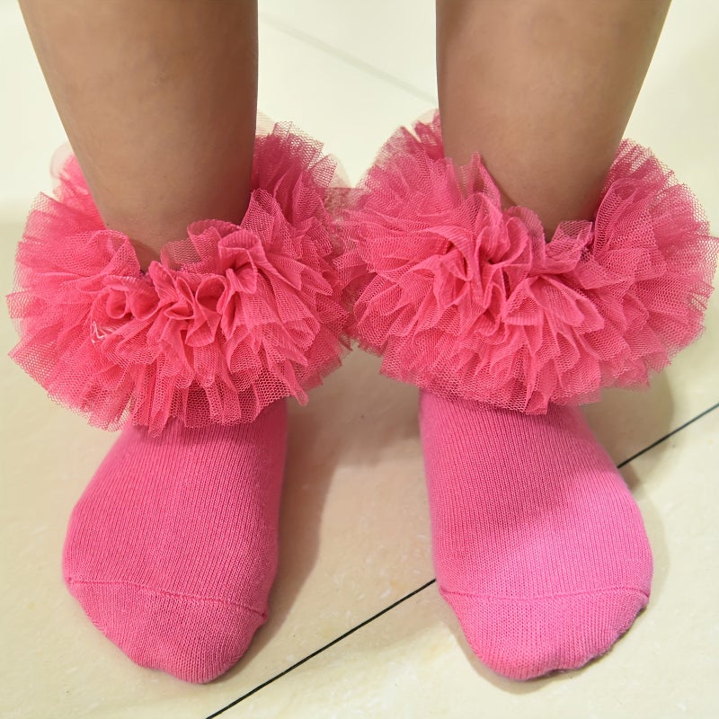 1 Pair of Fluffy Ruffle Socks for Girls - Princess Dress Style - Image 2