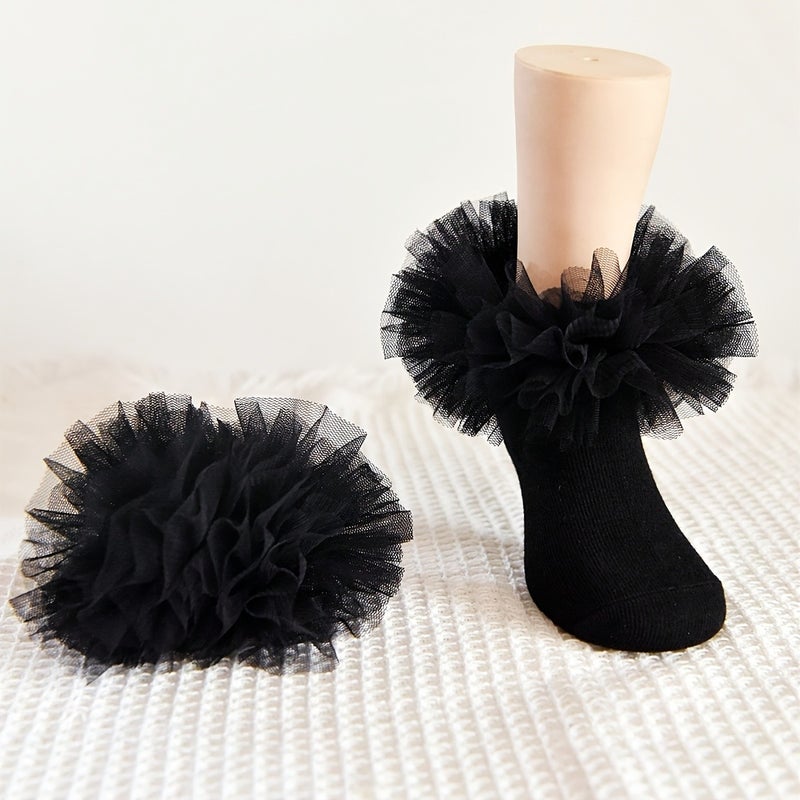 1 Pair of Fluffy Ruffle Socks for Girls - Princess Dress Style - Image 5