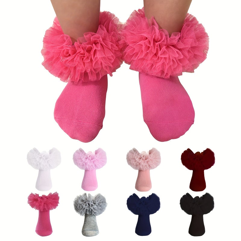 1 Pair of Fluffy Ruffle Socks for Girls - Princess Dress Style - Image 1