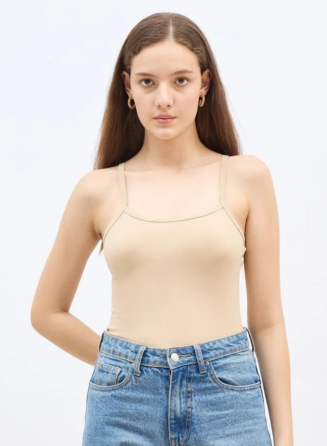 Fitted Solid Scoop Neck Strappy Tank