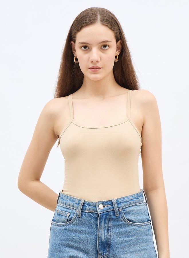 Styli Fitted Solid Scoop Neck Strappy Tank - Image 1