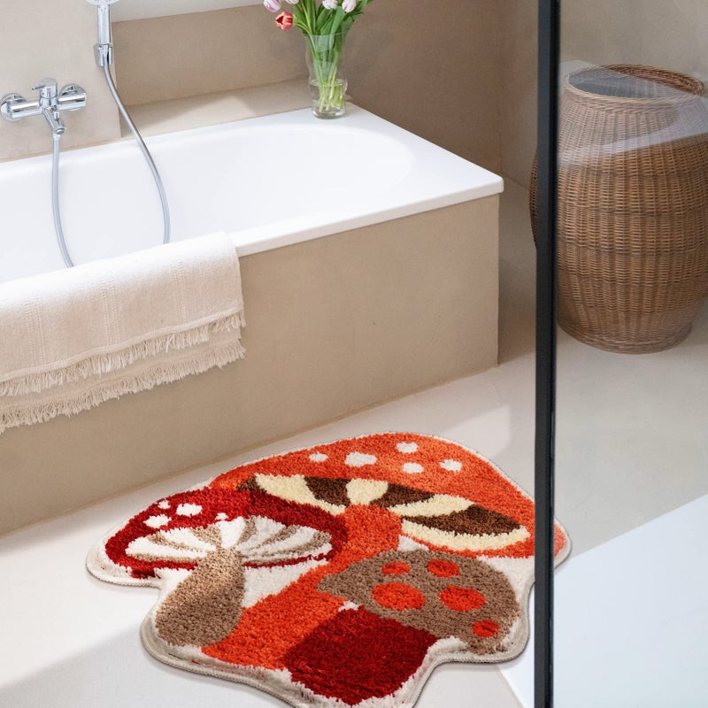 TRUEDAYS Bathroom Rugs Cute Bath Mat Non Slip Red Mushroom Bath Rug for Women Kids and Girls Strong Absorbent Soft Washable Bath Mat Rug for Tub Shower and Bathroom - Image 2