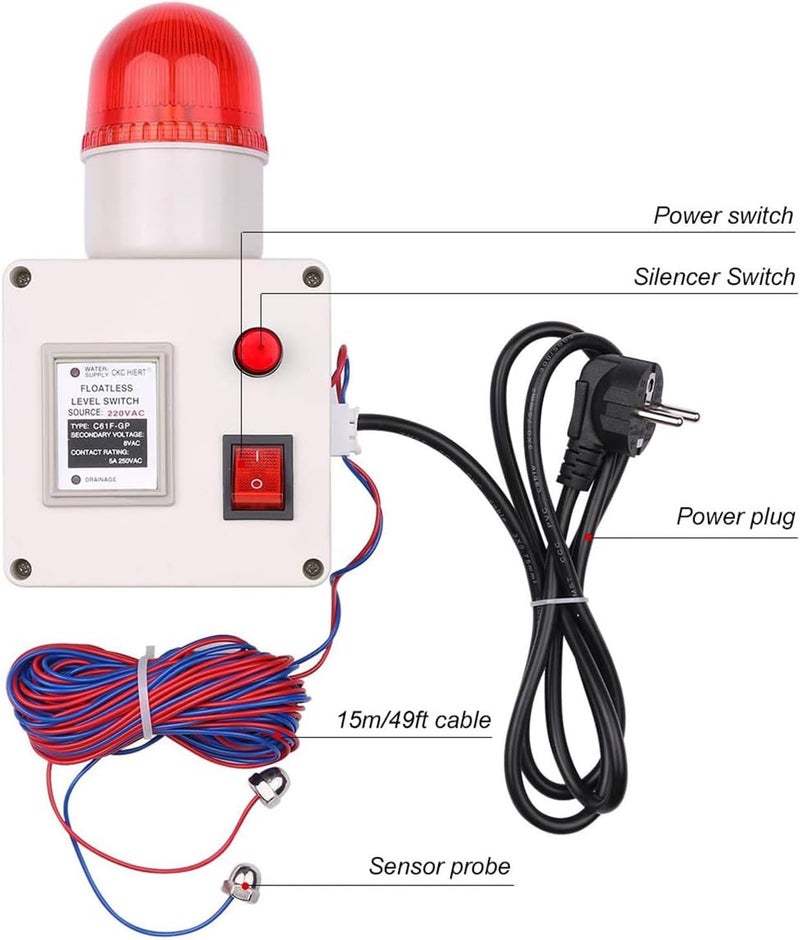 Foloose Water Level Indicator Alarm High and Low Water Level Sensor Alarm with Silencer Switch 304 Stainless Steel Probe (UK Plug) - Image 3