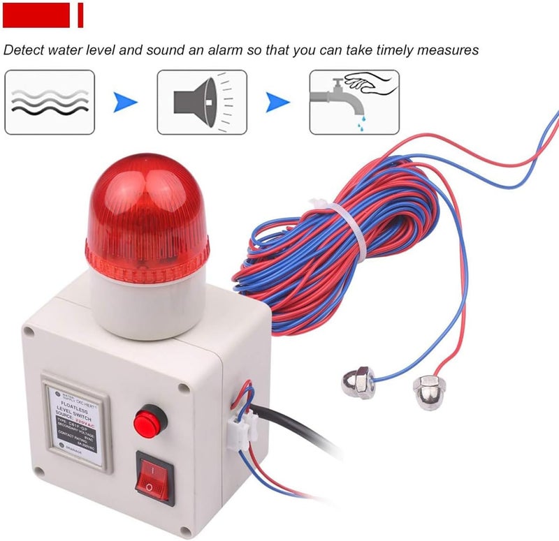 Foloose Water Level Indicator Alarm High and Low Water Level Sensor Alarm with Silencer Switch 304 Stainless Steel Probe (UK Plug) - Image 4
