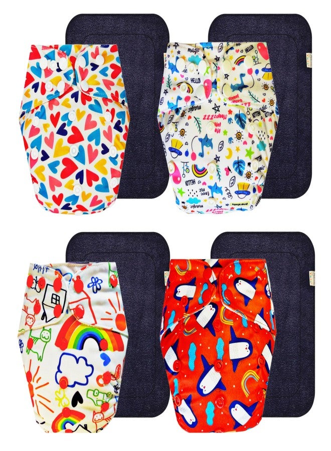 Dumbledo Premium Cloth Diaper with Gray Insert (Pack of 4) | Hypoallergenic | Breathable | Quick Dry | All-Day Wear | 3 Months - 3 Years | Unisex Baby - Image 1