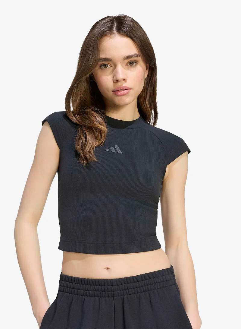 Adidas BLACK Small Logo Ribbed T-Shirt for Women | Best Price UAE