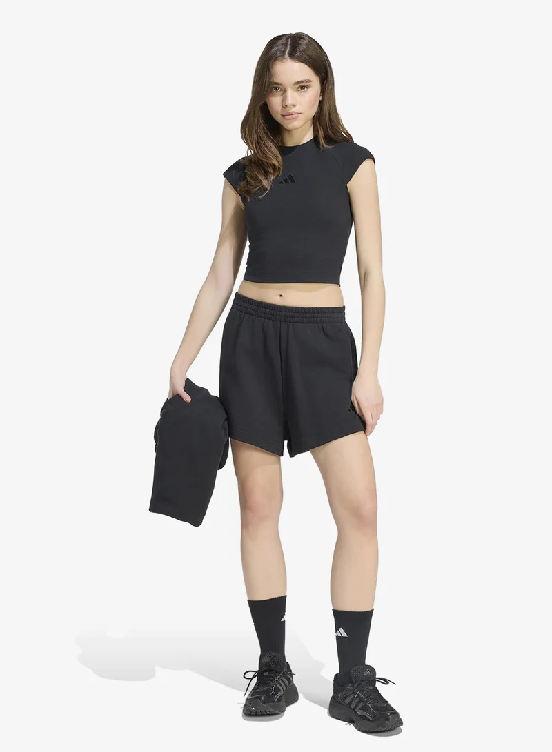 Adidas BLACK Small Logo Ribbed T-Shirt for Women | Best Price UAE