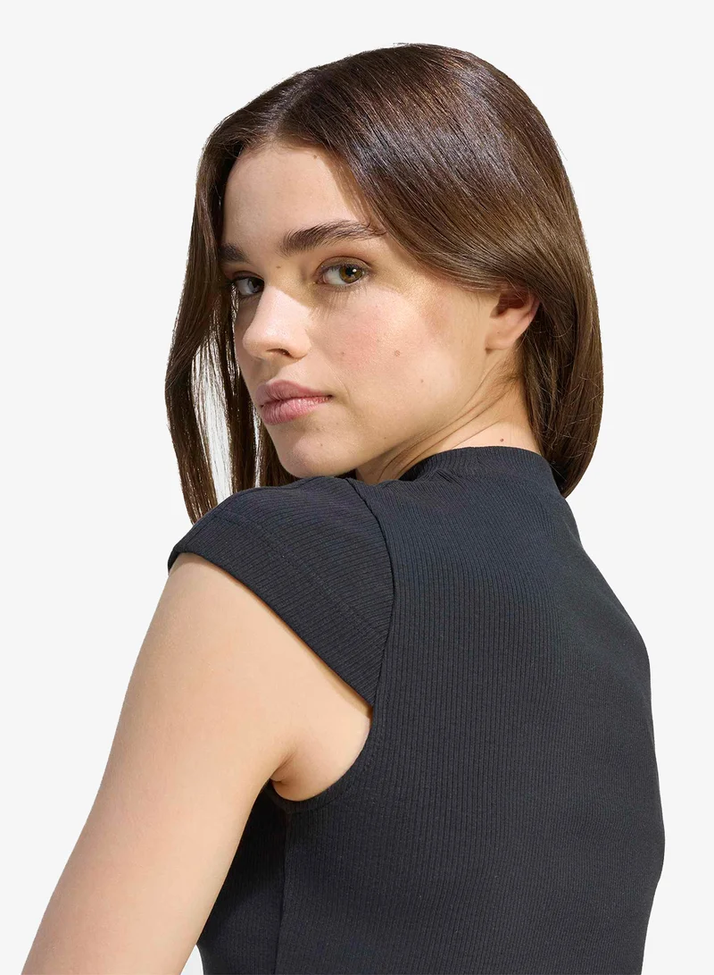 Adidas BLACK Small Logo Ribbed T-Shirt for Women | Best Price UAE