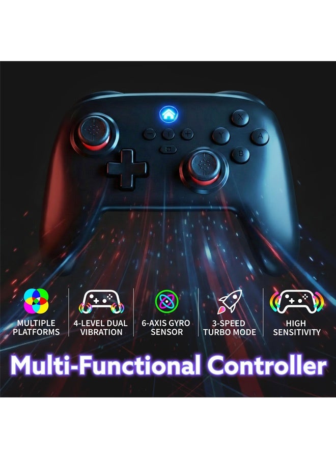 زيريفام جهاز تحكم لاسلكي للألعاب، متوافق مع Switch / الكمبيوتر الشخصي / iOS / Android، ميزة التنشيط بنقرة واحدة، ميزة Turbo Combo، اهتزاز مزدوج وجيروسكوب سداسي المحاور - Image 3