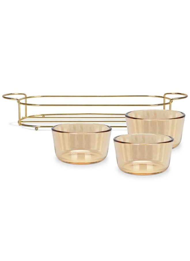 DANUBE HOME - Fissman Pristine Glass Bowl With Metal Stand Set Of 3 Elegant And Durable Perfect For Serving Salads Fruits Or Desserts Stylish Design For Home Parties Or Special Occasions - Image 1