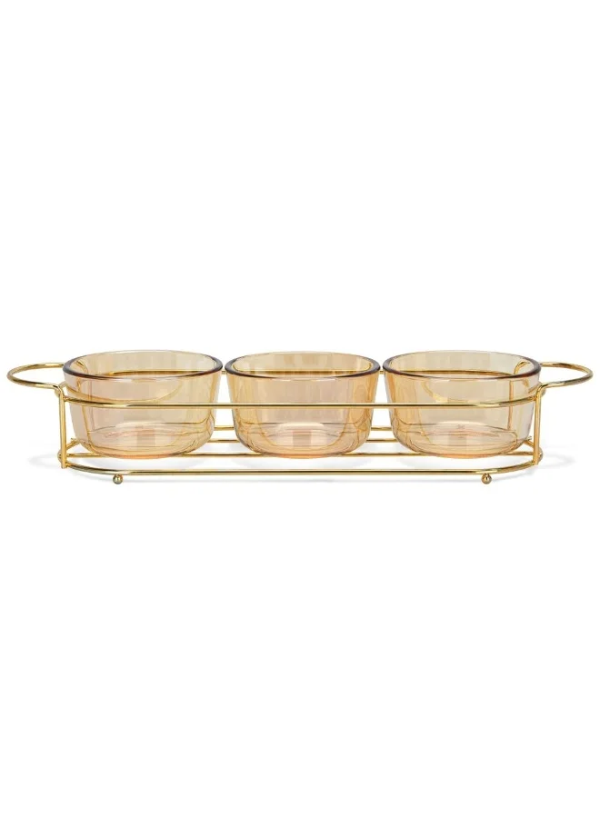 DANUBE HOME Fissman Pristine Glass Bowl With Metal Stand Set Of 3 Elegant And Durable Perfect For Serving Salads Fruits Or Desserts Stylish Design For Home Parties Or Special Occasions