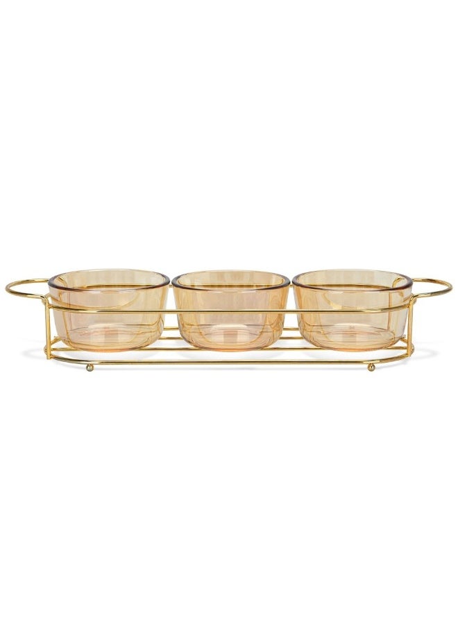 DANUBE HOME - Fissman Pristine Glass Bowl With Metal Stand Set Of 3 Elegant And Durable Perfect For Serving Salads Fruits Or Desserts Stylish Design For Home Parties Or Special Occasions - Image 1