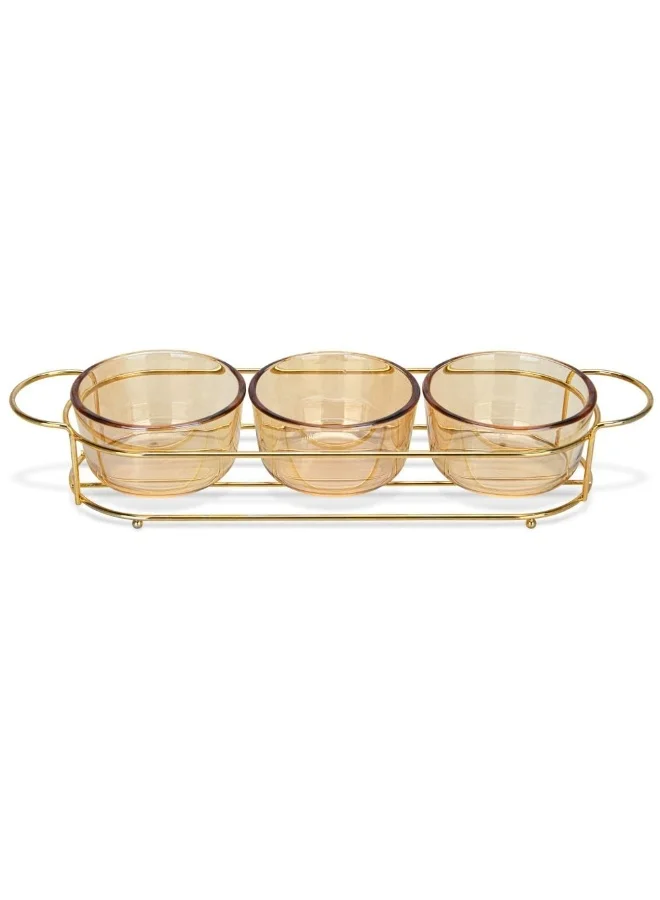 DANUBE HOME Fissman Pristine Glass Bowl With Metal Stand Set Of 3 Elegant And Durable Perfect For Serving Salads Fruits Or Desserts Stylish Design For Home Parties Or Special Occasions