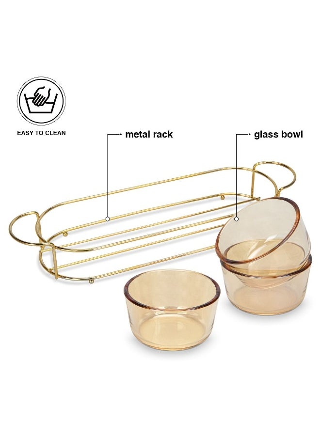 DANUBE HOME - Fissman Pristine Glass Bowl With Metal Stand Set Of 3 Elegant And Durable Perfect For Serving Salads Fruits Or Desserts Stylish Design For Home Parties Or Special Occasions - Image 1