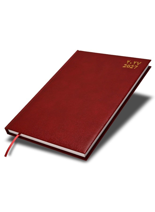 FIS 2027 A4 Diary, 210x297mm Size, 1 Side Padded Vinyl Cover, 1 Day a Page Format, Arabic/English, 60gsm White Paper, Maroon Cover-FSDI42AEN27MR - Image 1
