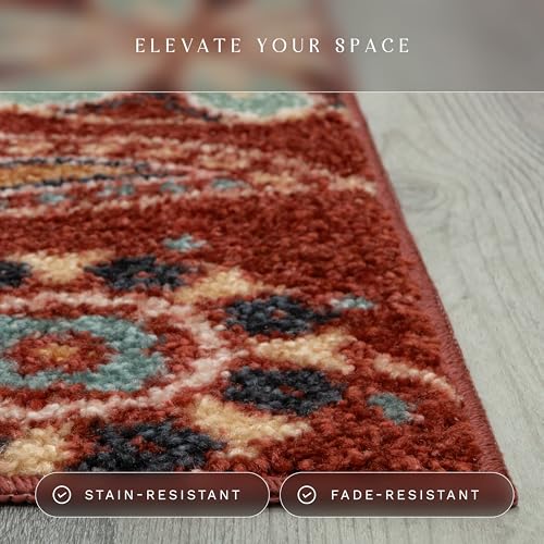 Maples Rugs Reggie Floral Runner Rug - Made in USA - Washable, Non Slip Indoor Carpet for Kitchen, Hallway, and Laundry Room, 2' x 6', Merlot - Image 4