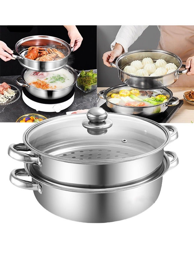 Hihonor Stainless Steel Steamer Cookware, Steamer for Cooking, Stack and Steamer Pot with Lid, Food Steamer, Steamer Saucepot Double Boiler Soup Steaming Pot, Dim Sum Steamer, Veggie Steamer - Image 1