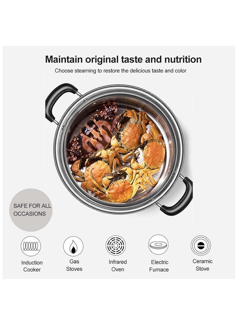 Hihonor Stainless Steel Steamer Cookware, Steamer for Cooking, Stack and Steamer Pot with Lid, Food Steamer, Steamer Saucepot Double Boiler Soup Steaming Pot, Dim Sum Steamer, Veggie Steamer - Image 3