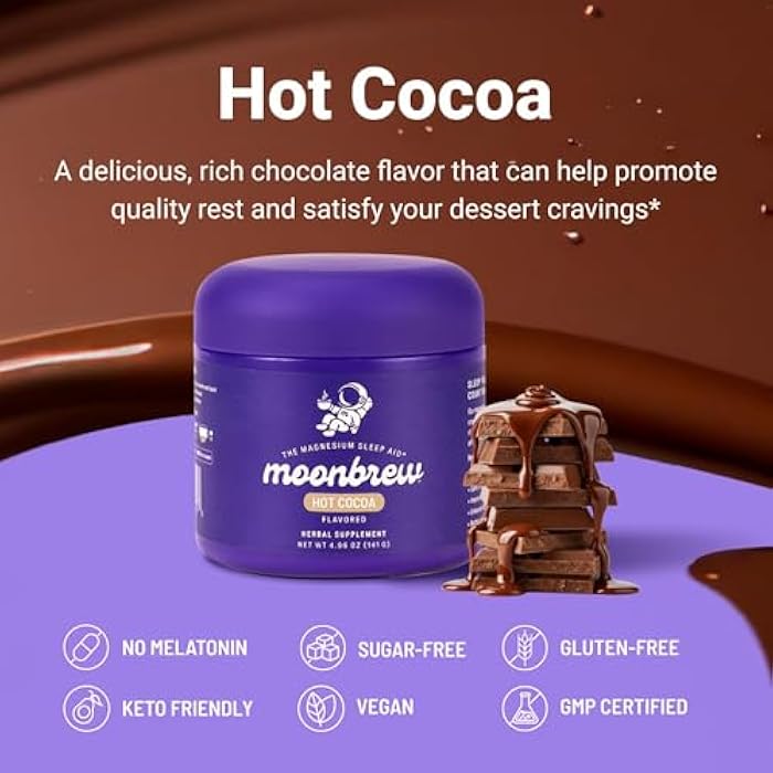 MoonBrew Magnesium Hot Cocoa Sleep Aid - Melatonin-Free Nighttime Drink Mix with Zinc Glycinate & Taurate - Sugar-Free Sleepy Hot Chocolate for Relaxation, Stress & Deep Rest - 25 Servings - Image 4