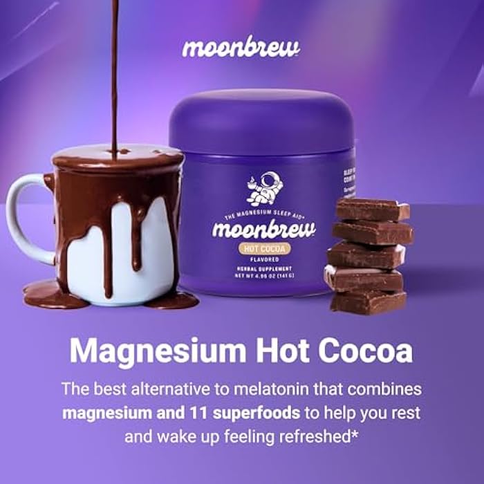 MoonBrew Magnesium Hot Cocoa Sleep Aid - Melatonin-Free Nighttime Drink Mix with Zinc Glycinate & Taurate - Sugar-Free Sleepy Hot Chocolate for Relaxation, Stress & Deep Rest - 25 Servings - Image 3