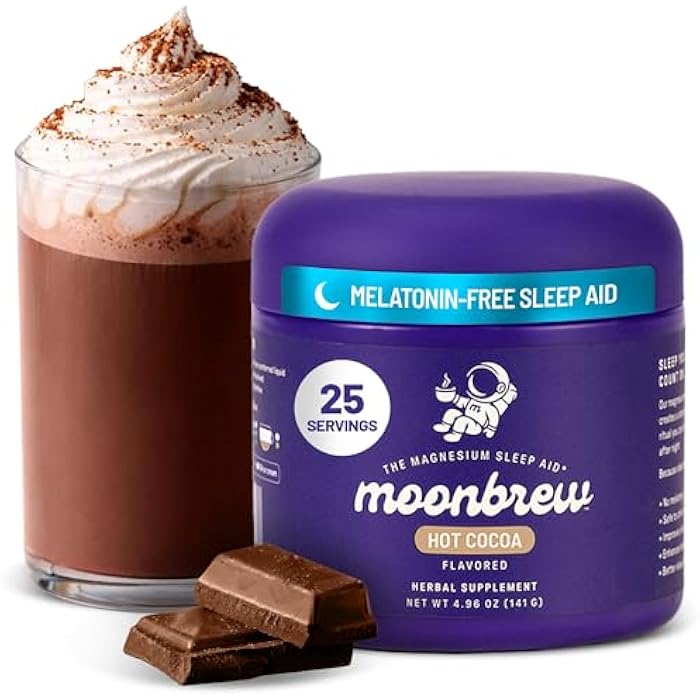 MoonBrew Magnesium Hot Cocoa Sleep Aid - Melatonin-Free Nighttime Drink Mix with Zinc Glycinate & Taurate - Sugar-Free Sleepy Hot Chocolate for Relaxation, Stress & Deep Rest - 25 Servings - Image 1