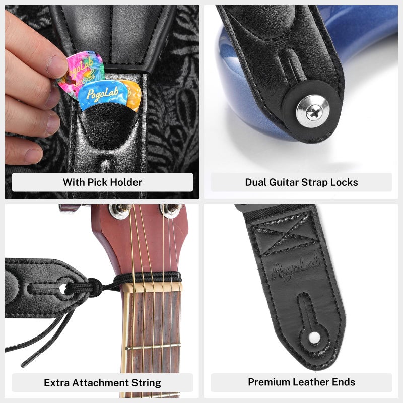 POGOLAB Guitar Strap, 3.5" Wide Air Cell Cushions Neoprene Padded Soft Comfortable Bass Strap, Adjustable Length from 47" to 55" with Strap Locks & Picks, for Bass Electric Guitar (Regular) Red - Image 5