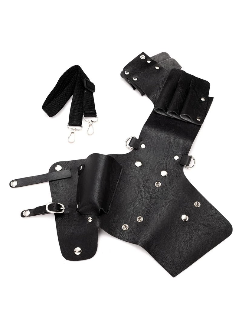 SYOSI Scissor Holster, Barber Hip Bag, Multi Pockets Hairdressing Scissors Comb Holster, Hair Stylist Tools Leather Pouch Bag with Waist Shoulder Belt, Professional Salon Hairdresser Belt Bag - Image 5