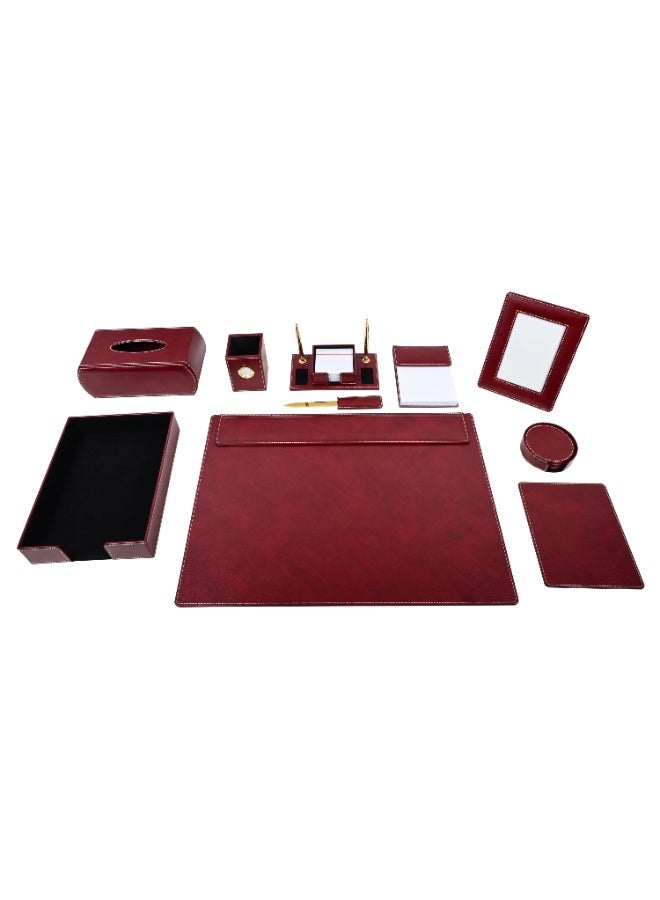 FIS Executive Desk Set, German Bonded Leather Materials, Set of 10 Pieces, Maroon Color, Pack in Gift Box-FSDSEXBL231MR - Image 1