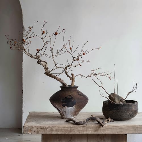 UANYEMON Rustic Wabi Sabi Rusty Vintage Vase - 6.7'' Wabi Sabi Decorative Farmhouse Pottery Flower Vase, Brown Ceramic Vases for Home Decor, Table, Centerpiece, Shelf, Entryway, Living Room, Bedroom, Bathroom - Image 1