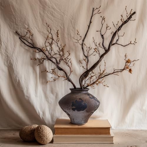 UANYEMON Rustic Wabi Sabi Rusty Vintage Vase - 6.7'' Wabi Sabi Decorative Farmhouse Pottery Flower Vase, Brown Ceramic Vases for Home Decor, Table, Centerpiece, Shelf, Entryway, Living Room, Bedroom, Bathroom - Image 5