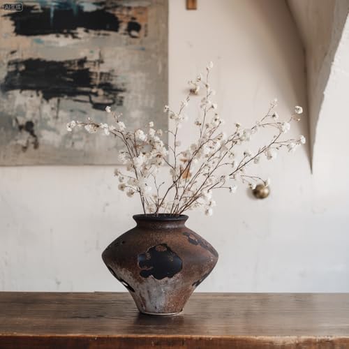 UANYEMON Rustic Wabi Sabi Rusty Vintage Vase - 6.7'' Wabi Sabi Decorative Farmhouse Pottery Flower Vase, Brown Ceramic Vases for Home Decor, Table, Centerpiece, Shelf, Entryway, Living Room, Bedroom, Bathroom - Image 4