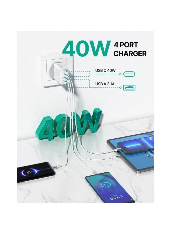 USB C Charger 40W 4-Port Type C Fast Charging With USB-C And USB-A PD 3.0 USB C Adapter Plug Wall Charger For S23 S22 Ultra S10 IPhone 15 14 13 Pro Max XR IPad - Image 2