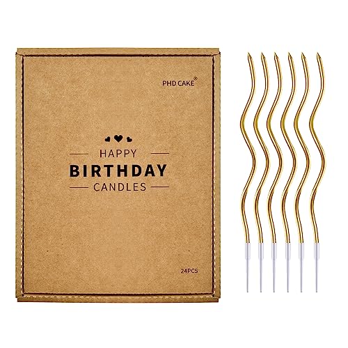 PHD CAKE 24-Count Gold Spiral Long Thin Metallic Birthday Candles, Cake Candles, Birthday Parties, Wedding Decorations, Party Candles - Image 1