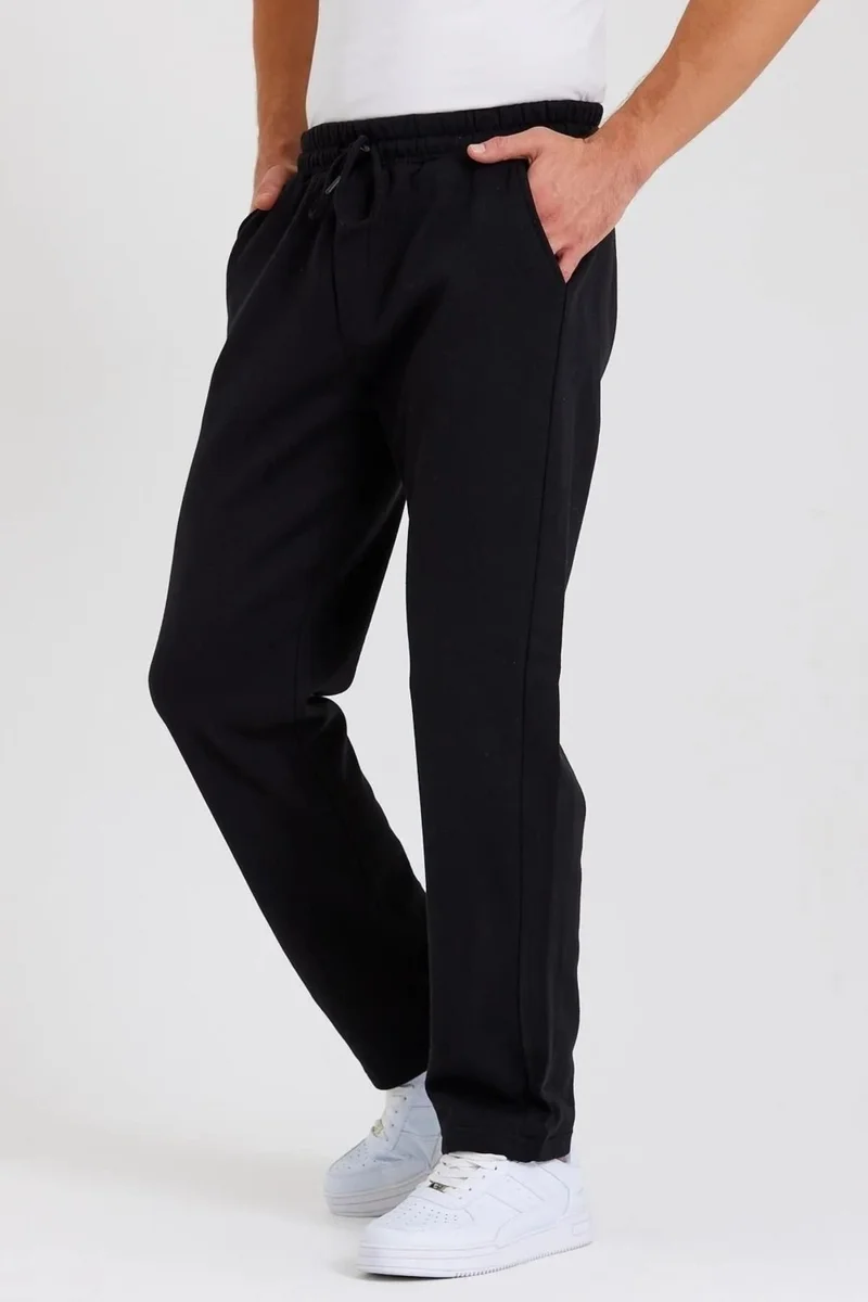mmetalic Black-Anthracite-Navy Blue-Grey Back Pocket Label Detailed Straight Leg Men's Cotton 4-Piece Sweatpants