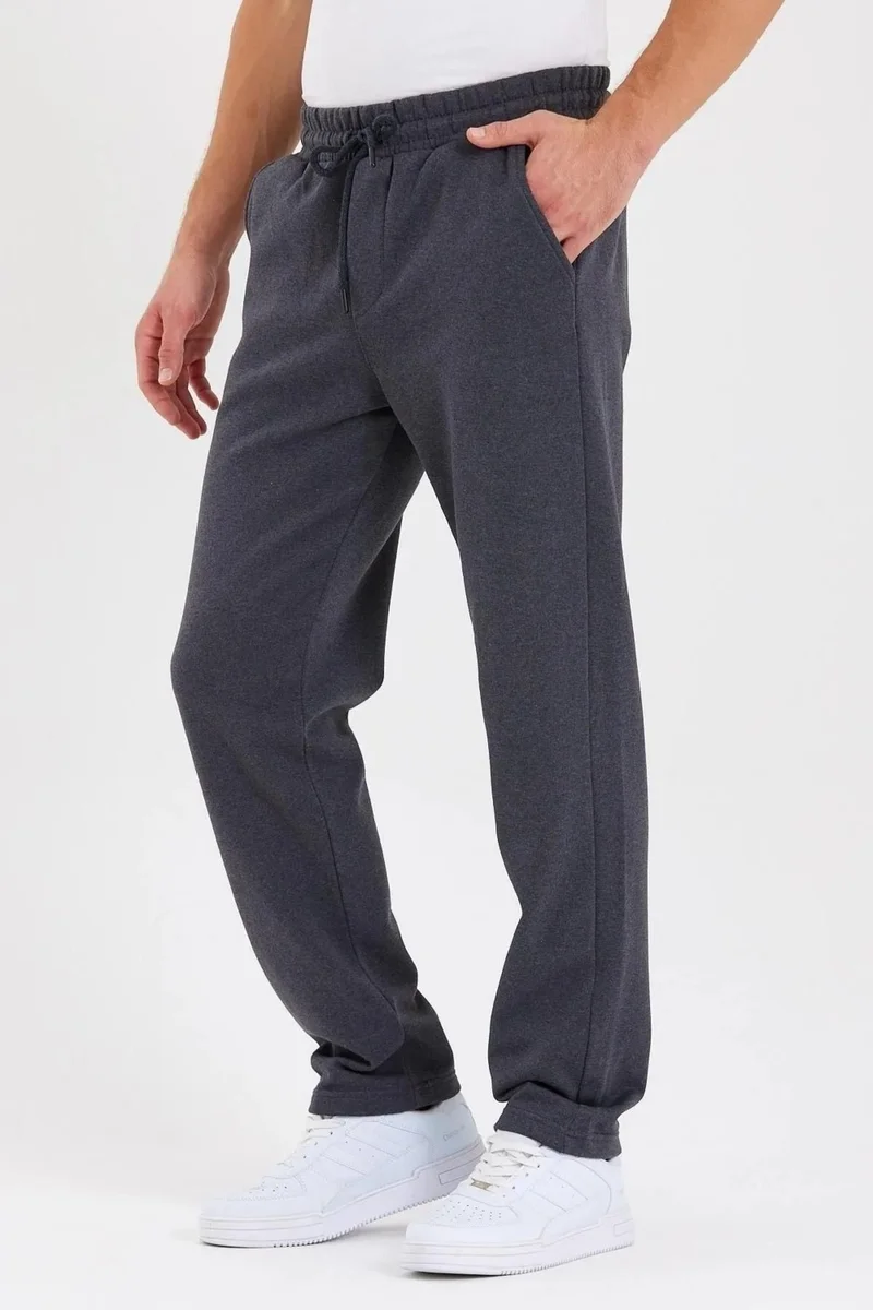 mmetalic Black-Anthracite-Navy Blue-Grey Back Pocket Label Detailed Straight Leg Men's Cotton 4-Piece Sweatpants