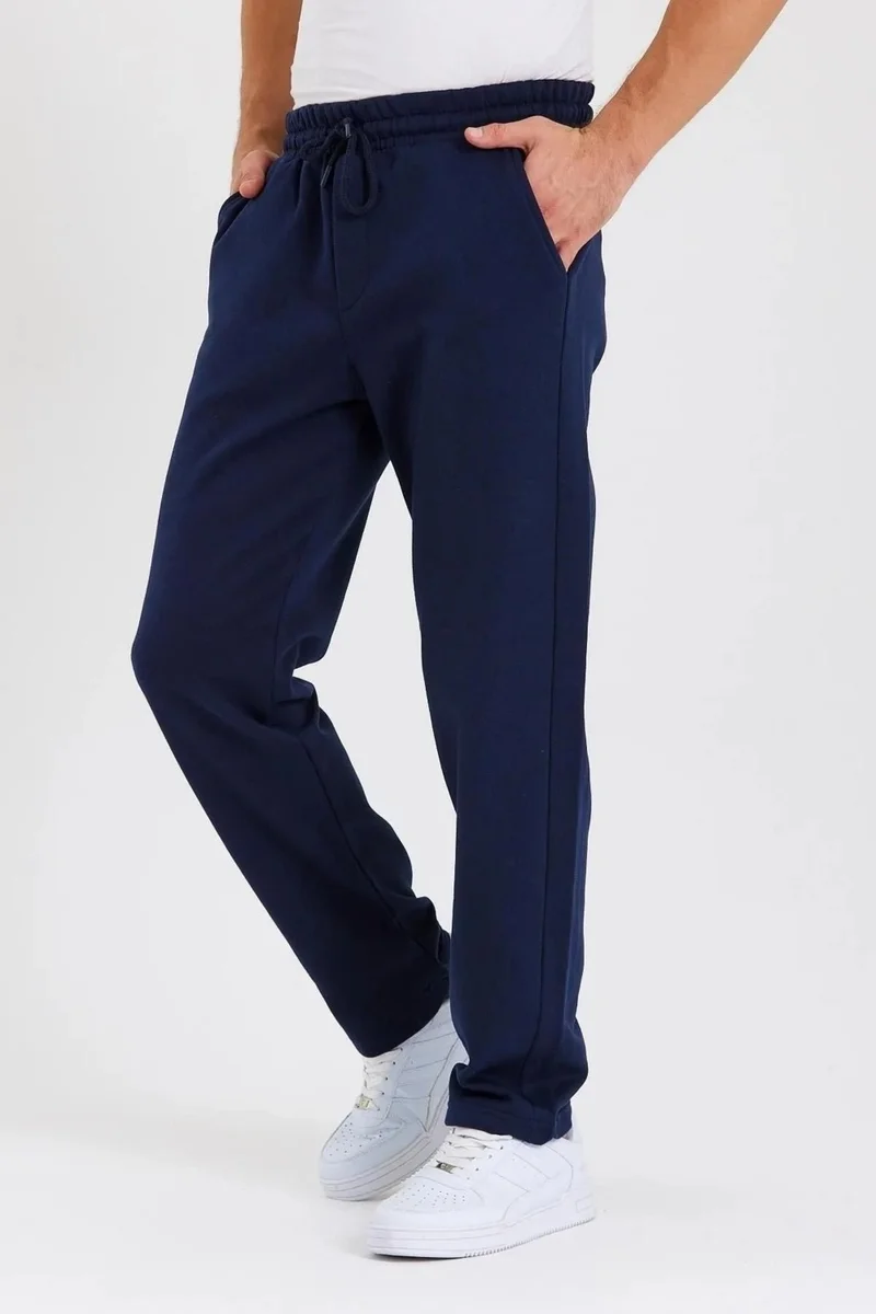 mmetalic Black-Anthracite-Navy Blue-Grey Back Pocket Label Detailed Straight Leg Men's Cotton 4-Piece Sweatpants