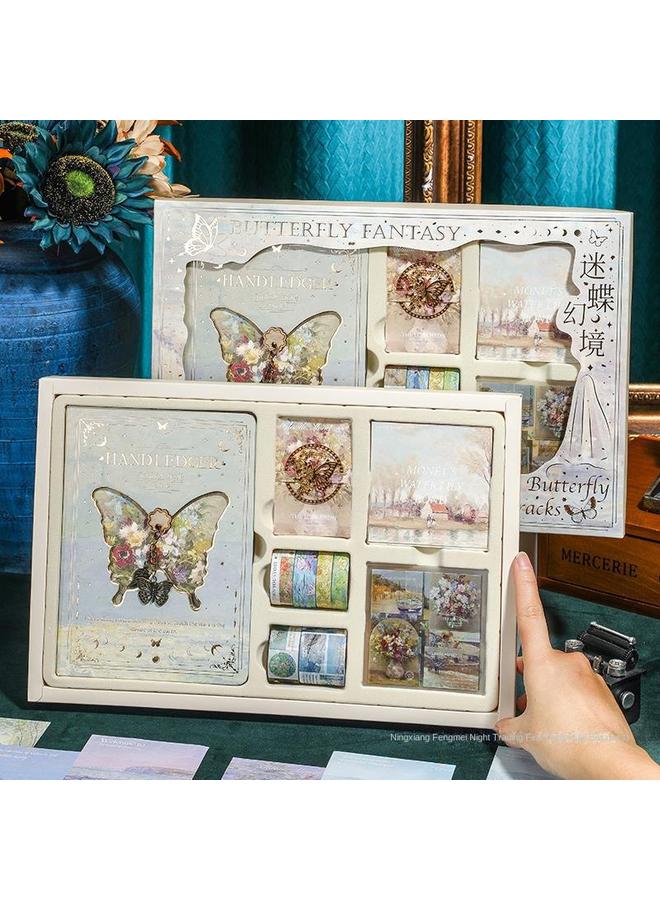 Bluejw Retro Butterfly Hand Book Suit Gift Box 2024 New Girl Hand Book Sticker Material Gift Bag Primary School - Image 2