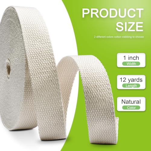 CooBigo Cotton Webbing 1 Inch 12 Yards Natural Cotton Webbing Straps for Bags Handles, 1 Inch Weave Webbing for Cloth Tote Bag Straps Making,Cloth Belt, DIY Crafts Decoration (Natural 12Yards) - Image 2