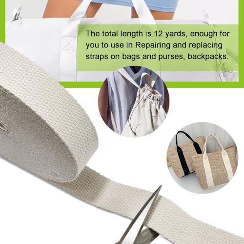 CooBigo Cotton Webbing 1 Inch 12 Yards Natural Cotton Webbing Straps for Bags Handles, 1 Inch Weave Webbing for Cloth Tote Bag Straps Making,Cloth Belt, DIY Crafts Decoration (Natural 12Yards) - Image 5