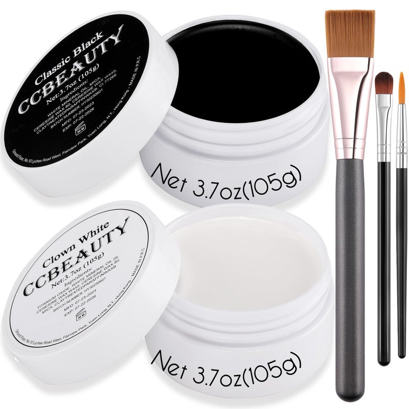 CCbeauty 7.4oz/210g White Black Face Paint Oil Set, Largest Capacity Professional Painting Kit with 3 Brushes for Art Theater Halloween Party Cosplay Clown Sfx Makeup for Adults - Image 1