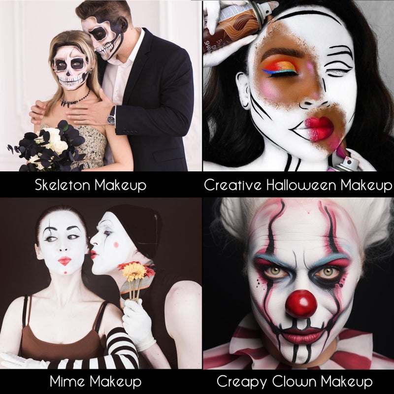 CCbeauty 7.4oz/210g White Black Face Paint Oil Set, Largest Capacity Professional Painting Kit with 3 Brushes for Art Theater Halloween Party Cosplay Clown Sfx Makeup for Adults - Image 5