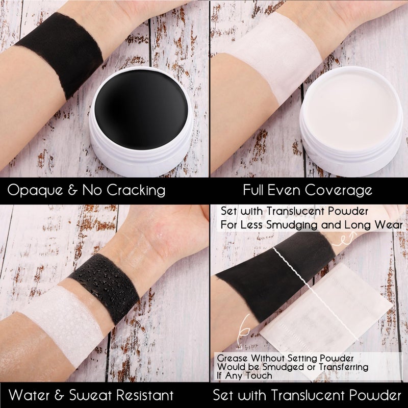 CCbeauty 7.4oz/210g White Black Face Paint Oil Set, Largest Capacity Professional Painting Kit with 3 Brushes for Art Theater Halloween Party Cosplay Clown Sfx Makeup for Adults - Image 4