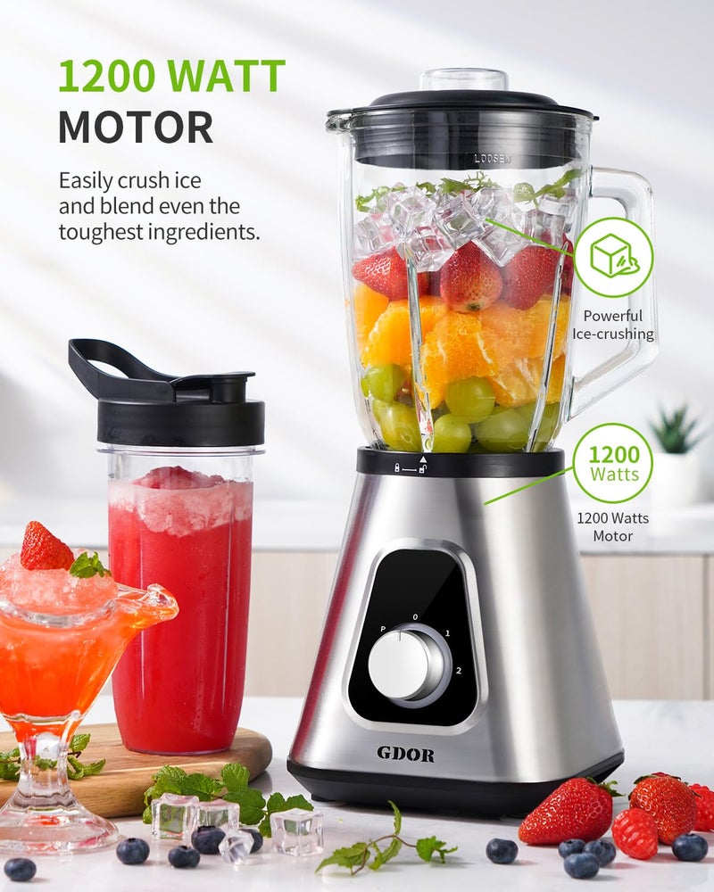 GDOR 1200W Blender for Smoothies and Shakes, 52 Oz Countertop Blender & 22 Oz Personal Blender Combo, 6-leaf Blade, 3 Adjustable Speed for Juices, Frozen Fruit Drinks, Sauces, Self-Cleaning - Image 2